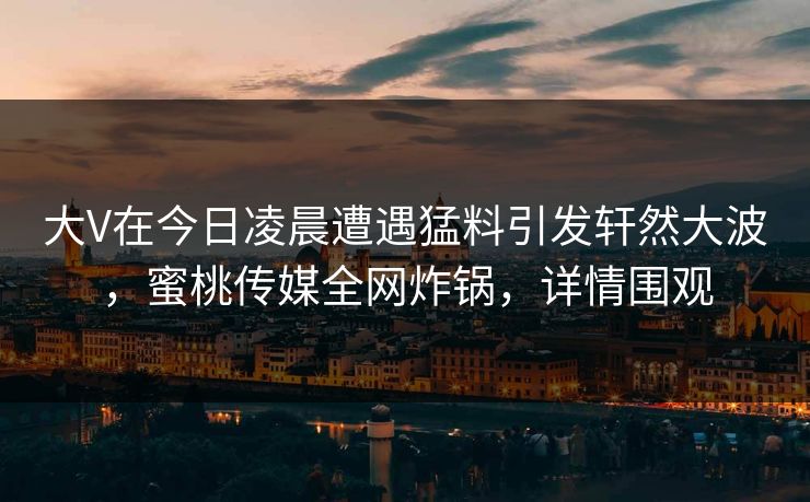 大V在今日凌晨遭遇猛料引发轩然大波,蜜桃传媒全网炸锅,详情围观 大V在今日凌晨遭遇猛料引发轩然大波,蜜桃传媒全网炸锅,详情围观